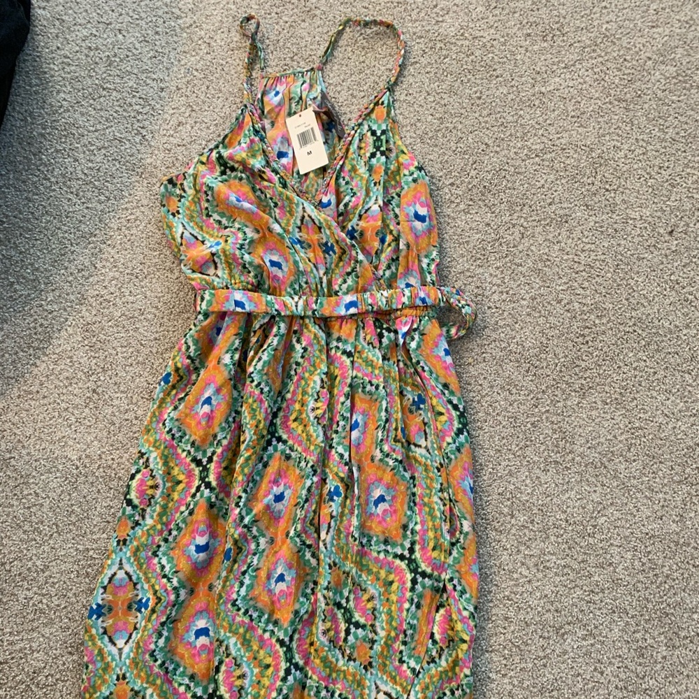 Women’s multi-colored midi dress with belt